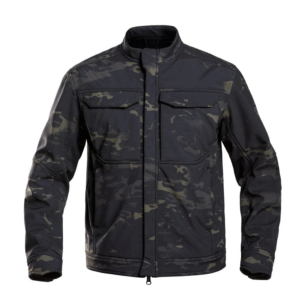 Bone Frog Peak Breaker soft shell mountaineering jacket in black camouflage