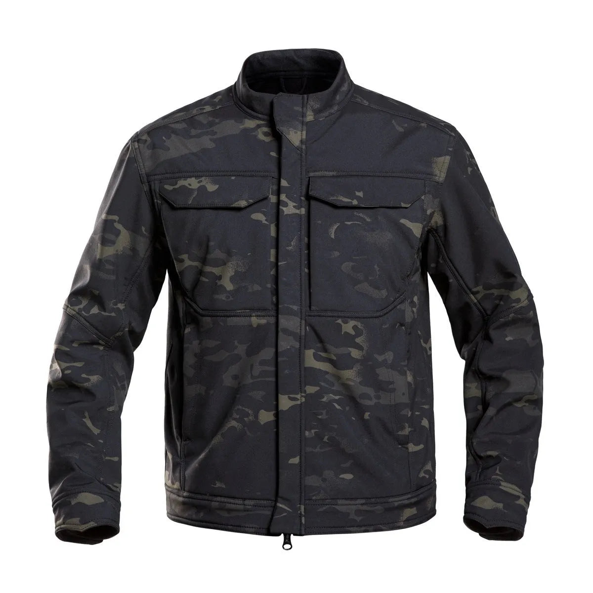 Bone Frog Peak Breaker soft shell mountaineering jacket in black camouflage