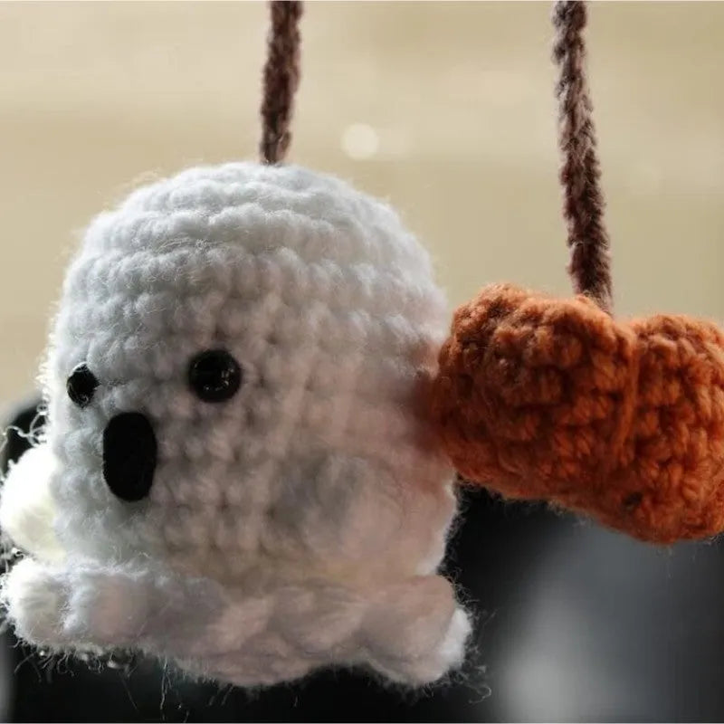 Plush hand-woven polyester automobile hanging ornament with cartoon style design on car dashboard