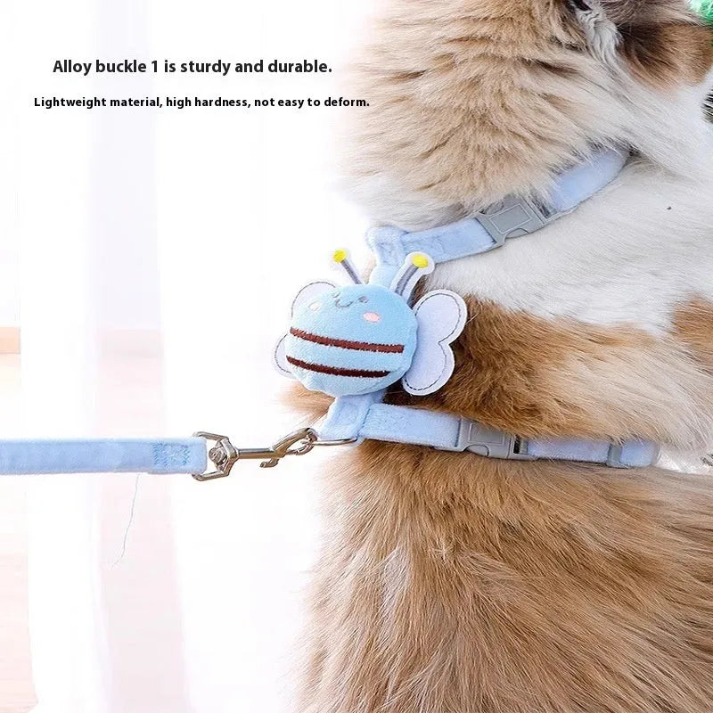 Teddy bee shaped adjustable cat rope leash in polyester material