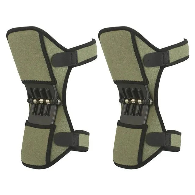 Adjustable spring knee brace patella booster in black colour with breathable fabric and venting holes