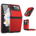 Armour hinge integrated hard PC protective case for Samsung Z Flip showing hinge coverage and contrast colour finish.