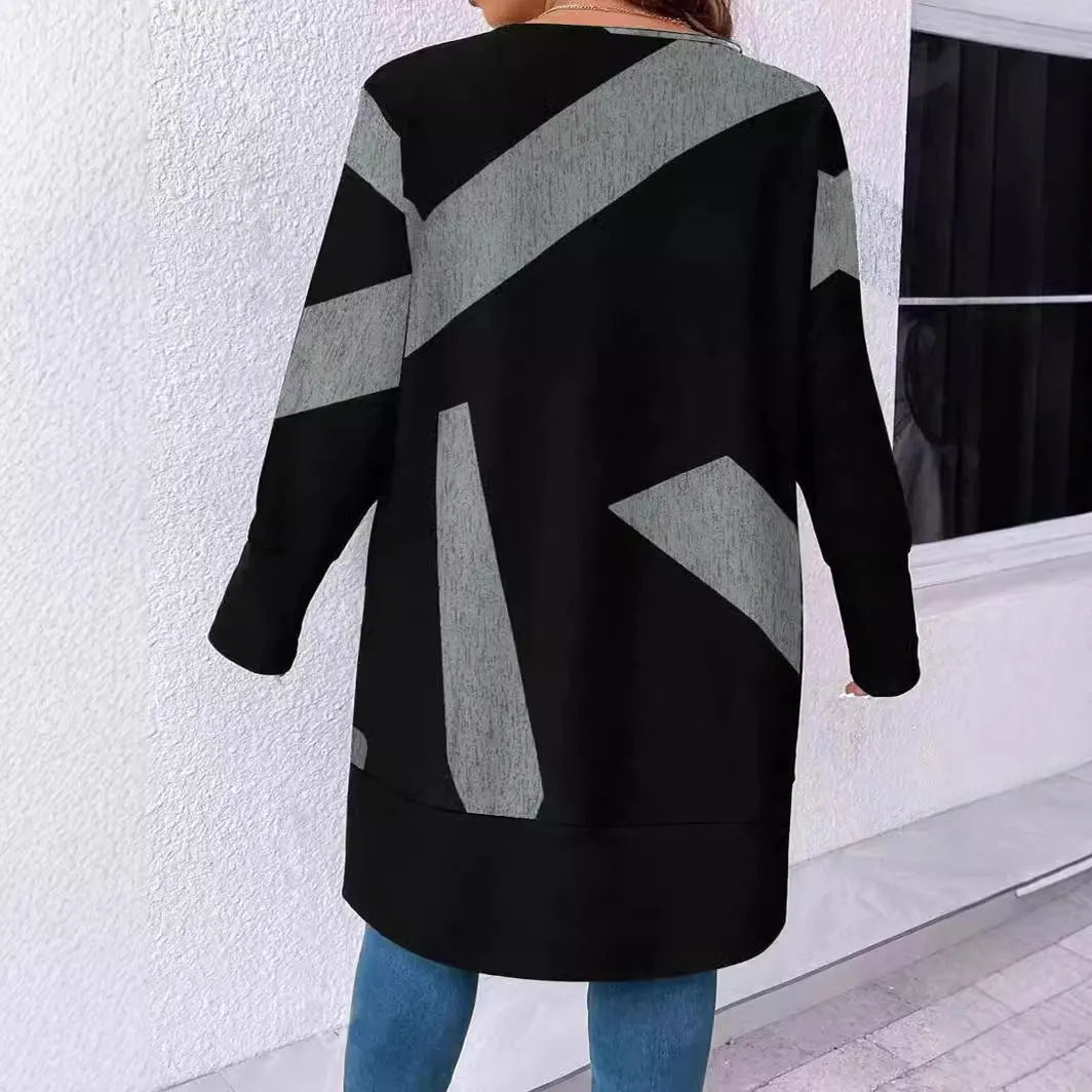 Black plus size loose casual knitwear cardigan with button stitching and regular sleeves
