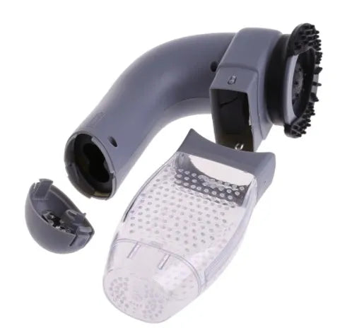 Grey portable electric pet hair vacuum cleaner with soft rubber brush head for dogs and cats