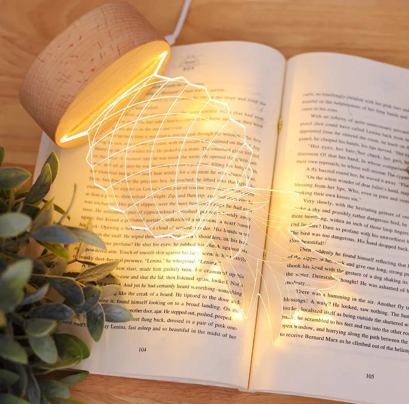 Wood and acrylic dimmable pineapple-shaped USB night light on a table.