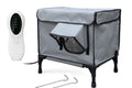 Outdoor heating insulation foldable cat nest with thermo sensitive switch in black, size M, on a floor