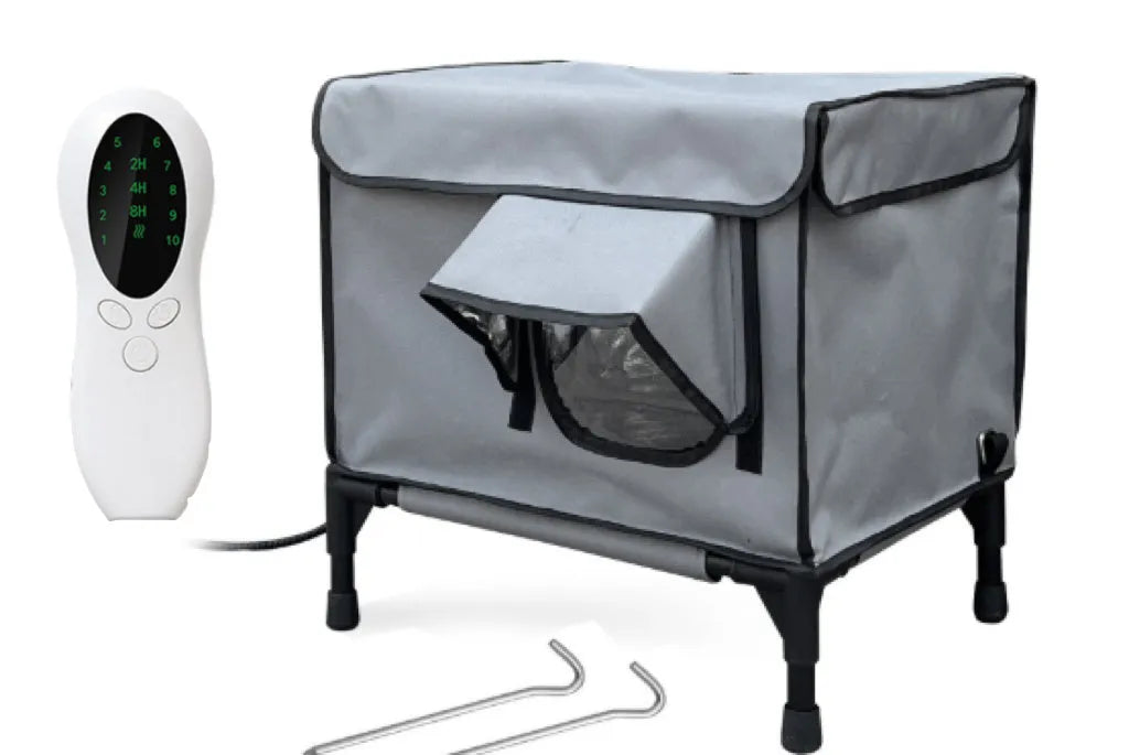 Outdoor heating insulation foldable cat nest with thermo sensitive switch in black, size M, on a floor
