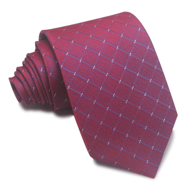 8cm wide red black and blue striped polyester jacquard business tie for men