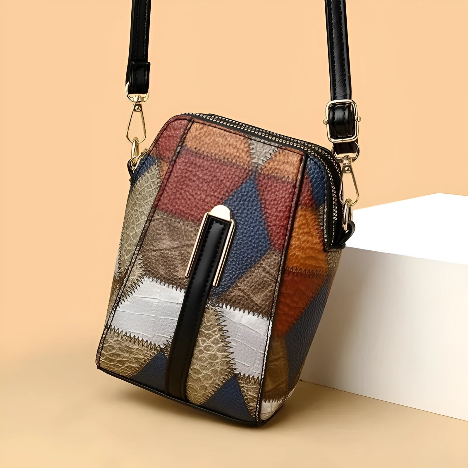 Fashion Soft Leather Stitching Shoulder Bag in irregular blue with black, PU material, sewing thread stitching, sandwich pocket