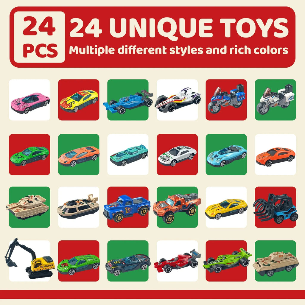 Christmas advent calendar blind box with 24 alloy car model toys, sliding function, colour SZ303, for children 4-6