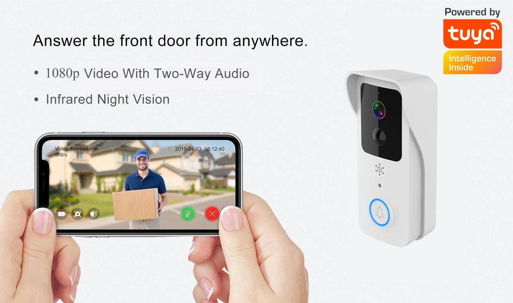 Black and white waterproof HD visual doorbell intercom for home security with APP notifications