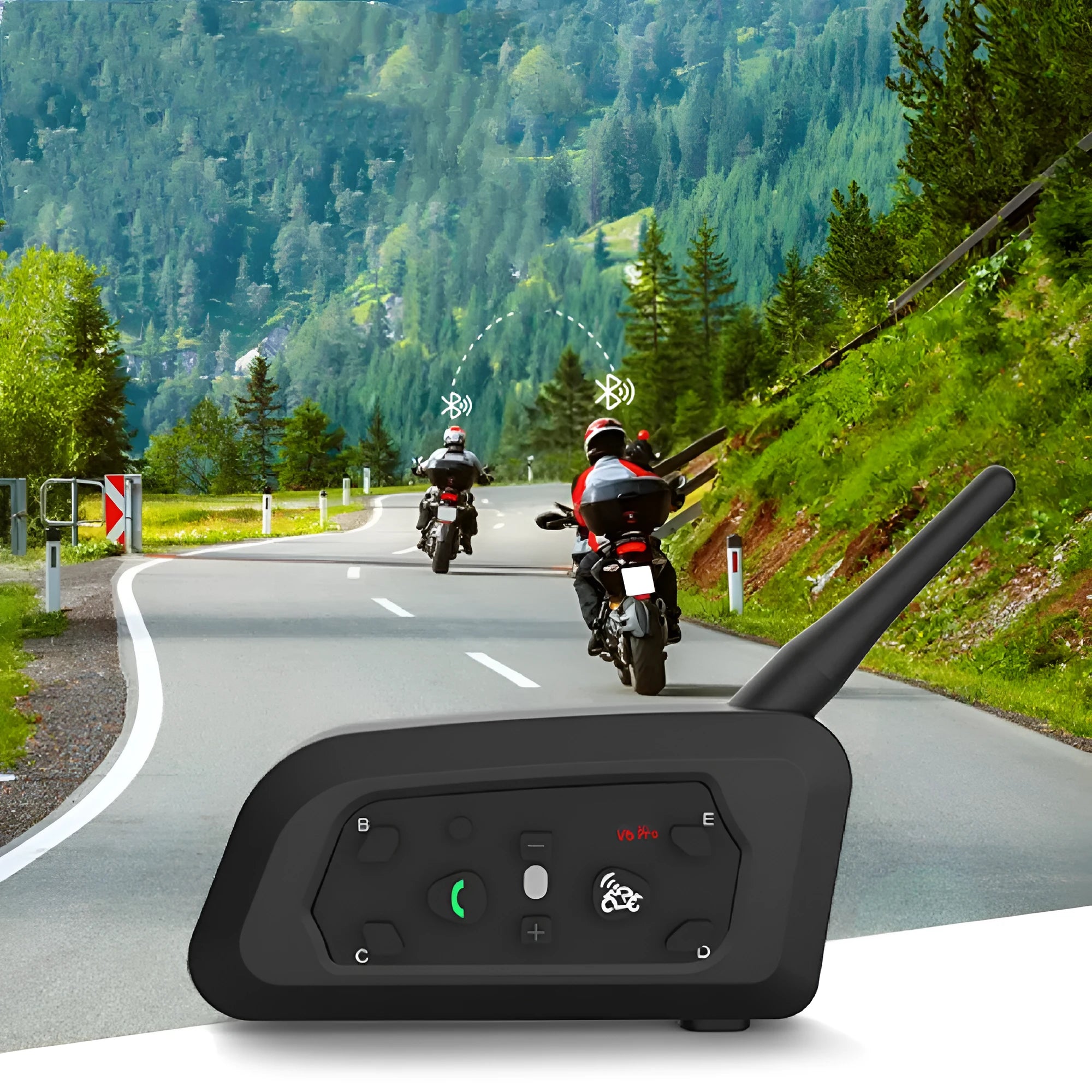 V6pro motorcycle helmet Bluetooth intercom unit with mounting clip and headphones