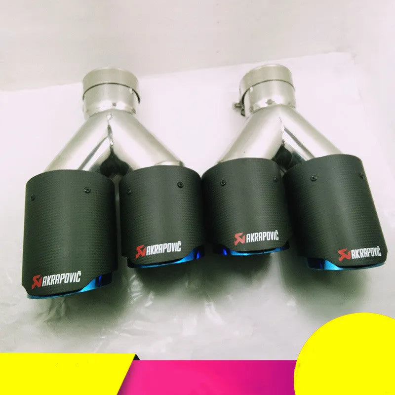 Carbon fibre double outlet blue mouth universal modified tail throat exhaust pipe 180mm diameter 260mm length black