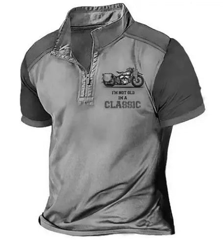 Men's 3D printed golf polo shirt in loose fit pullover style with solid colour background