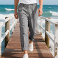 Men's linen straight leg trousers in army green with drawstring waist