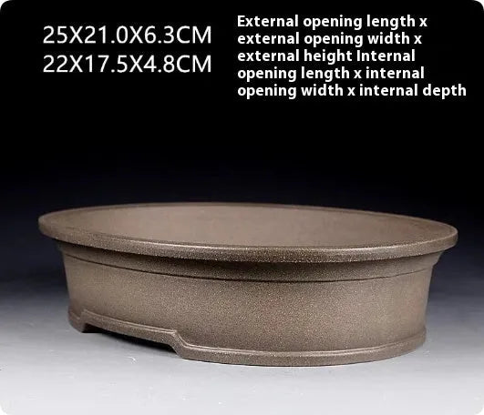 Handmade purple sand bonsai pot antique oval shape 25x21x6.3cm dimensions