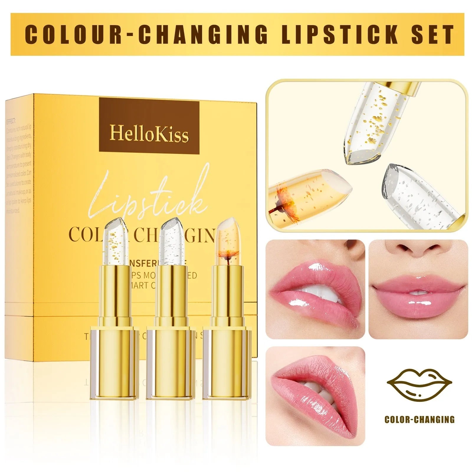 Anti-smudge gilding warm colour-changing lipstick in YB1001 formula with 3.5g content