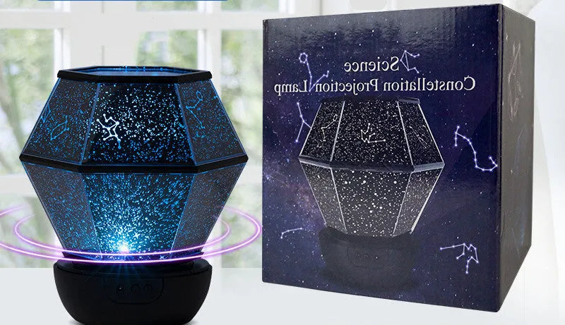 Children's rotating stars LED night light showing static and rotating three-colour mode options