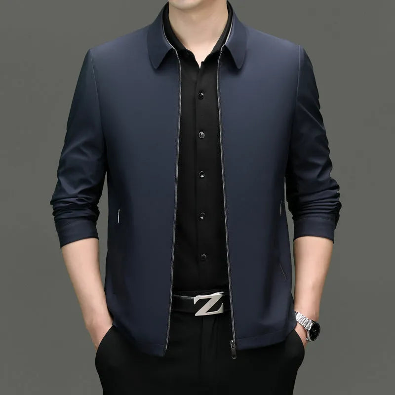 Men's solid colour light business casual jacket with lapel collar on model