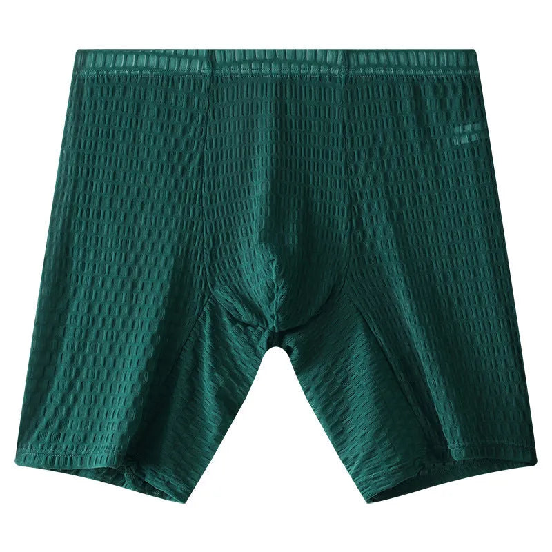 Men's transparent lace boxer shorts in a solid colour on a mid waist lengthened fit.