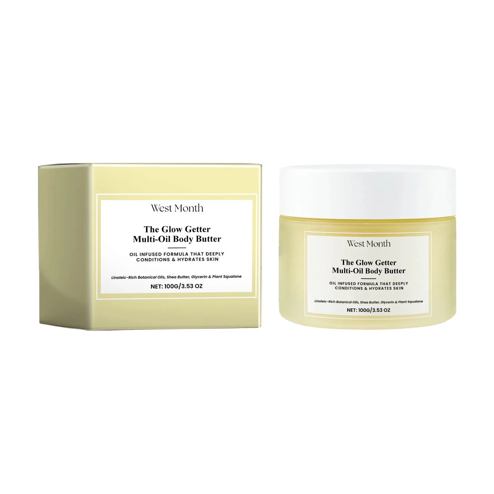 Nourishing and Firming Body Care Kit showing skincare oil bottle and moisturising cream jar.