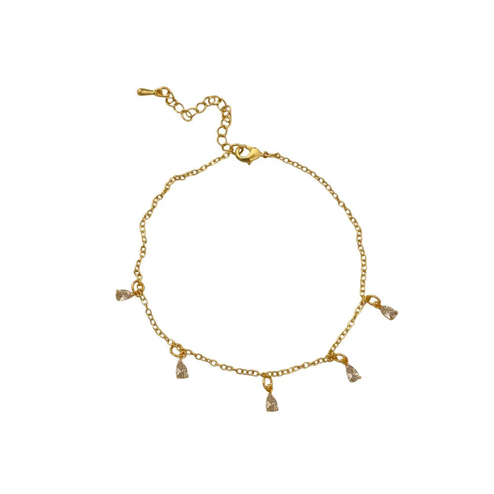Zircon necklace, earrings, and anklet set with geometric meteor shower design on a regular chain.