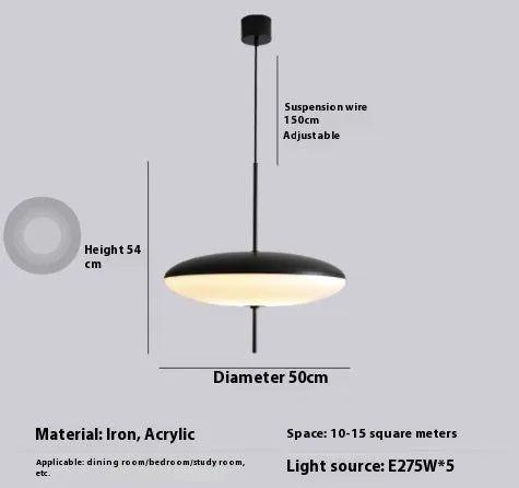 Nordic modern art retro designer UFO chandelier light in all white or black and white finish