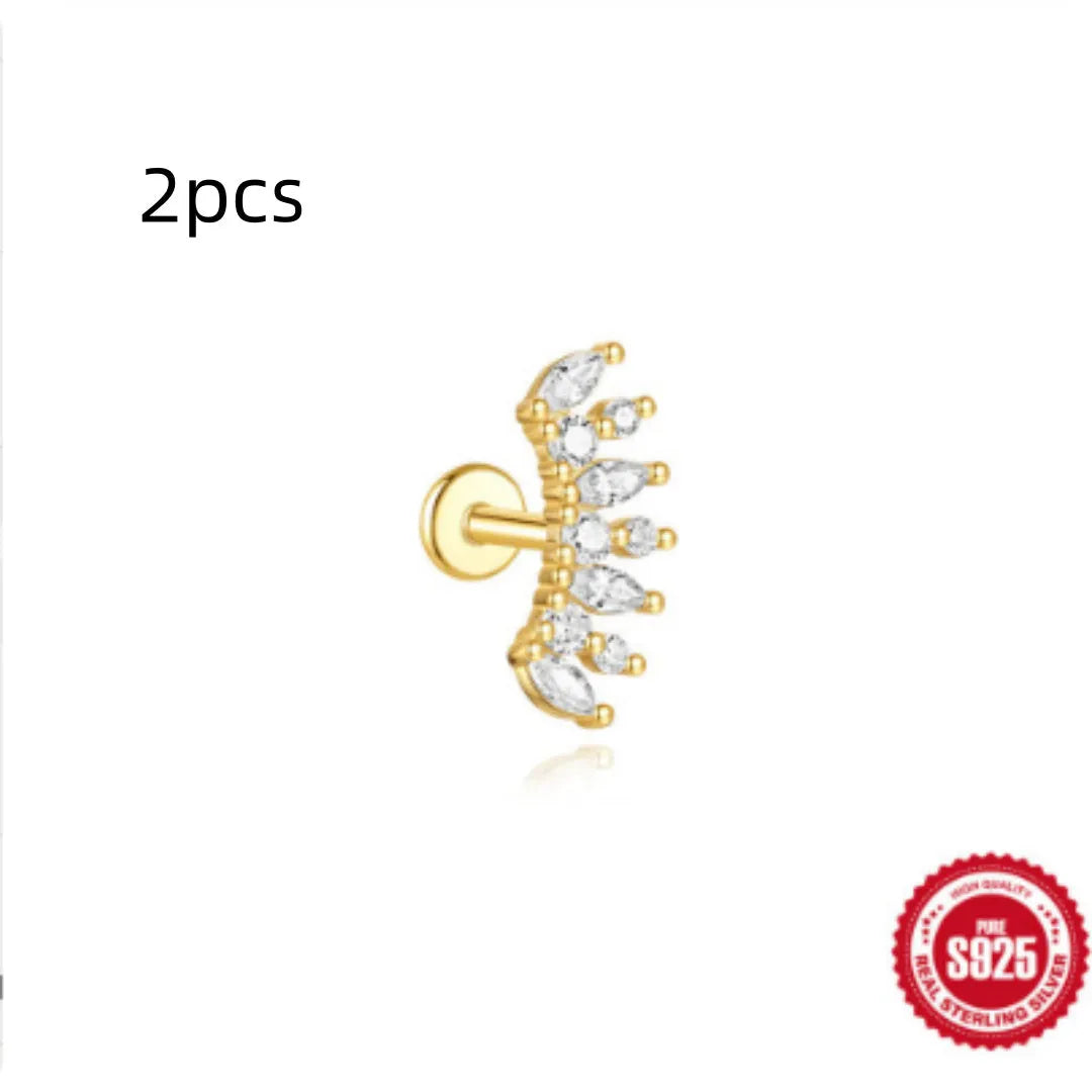 S925 sterling silver water drop earrings with flat spiral geometric design and gold plating.