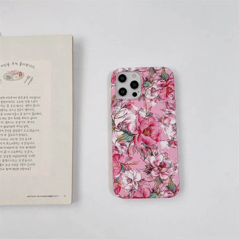 Rose red retro smiling flower silicone protective case compatible with iPhone 11 12 X XR XS 7 8 and Airpods