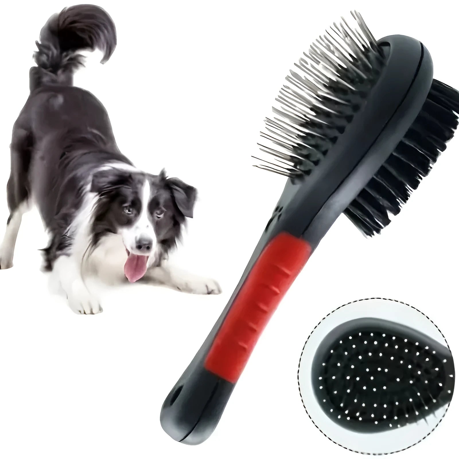 2-in-1 double sided pet grooming comb for dogs and cats with plastic handle and metal pins