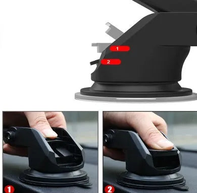 Universal car phone holder with telescopic arm extending from dashboard bracket