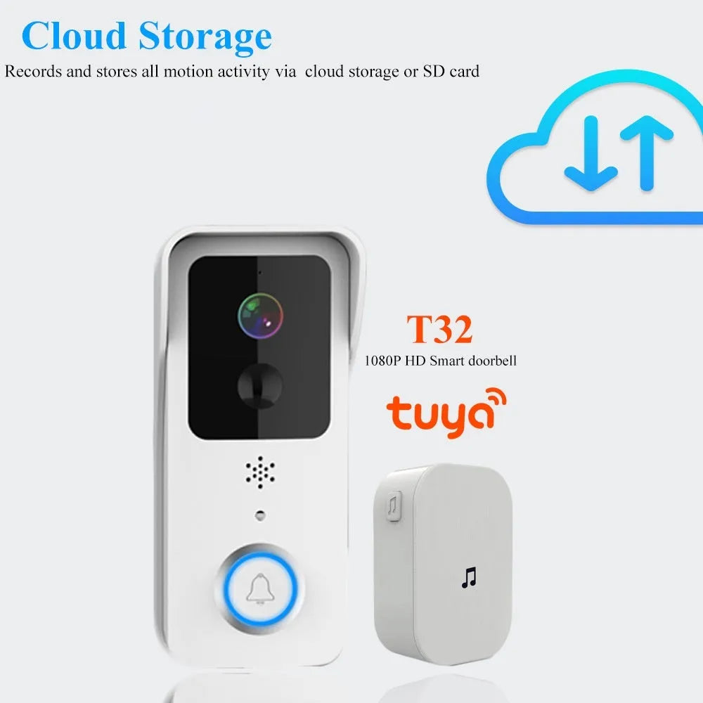 Black and white waterproof HD visual doorbell intercom for home security with APP notifications