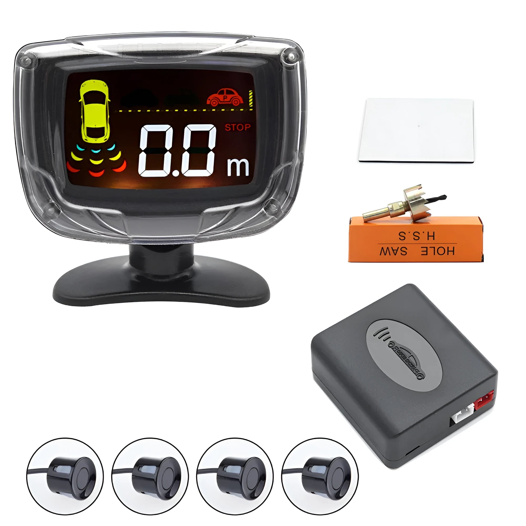 Wireless car reversing sensor system with LED display and four black probes