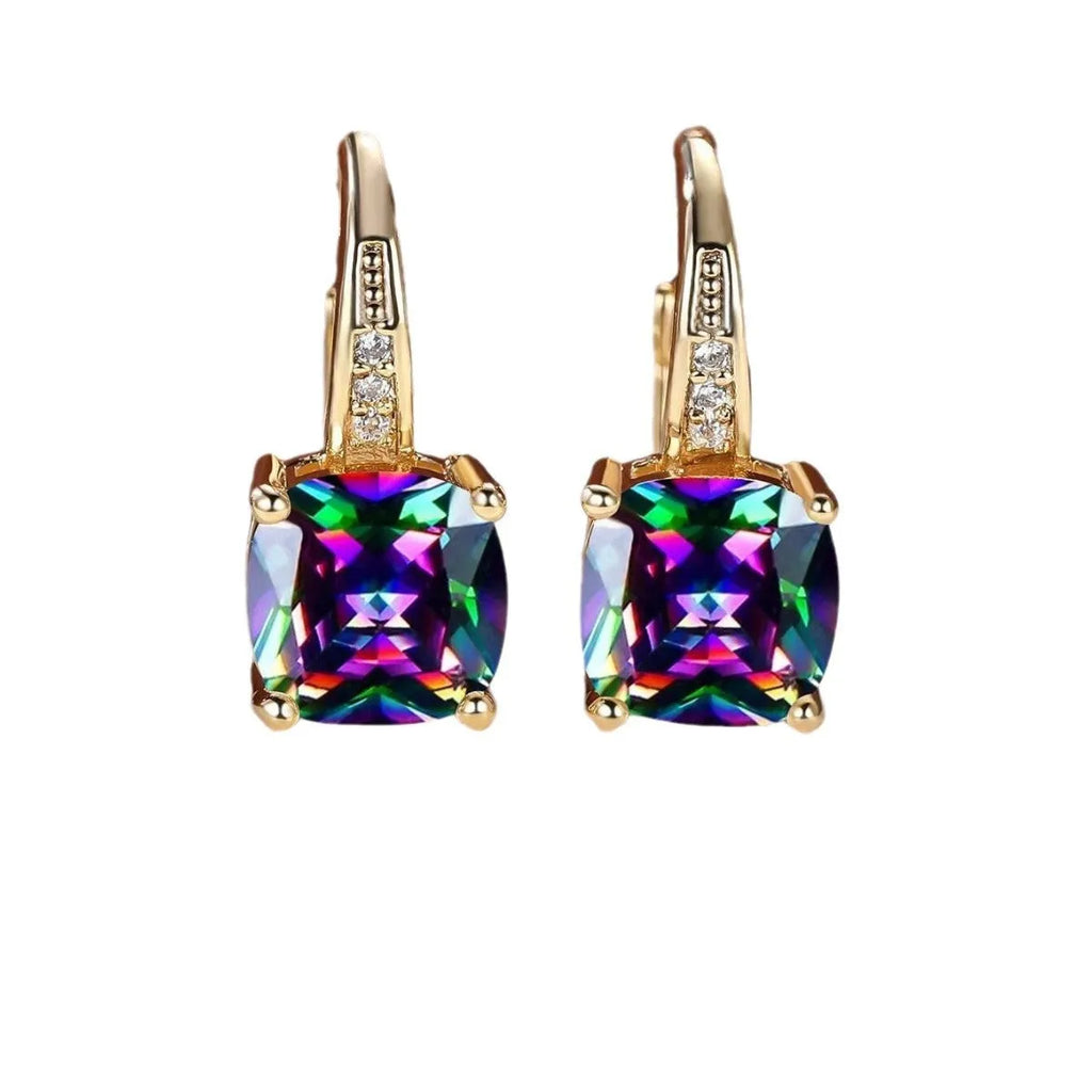 Square geometric moissanite ear clip in gold electroplated finish with quadrilateral design