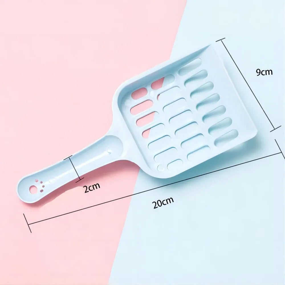 Plastic cat litter scoop in blue, green or pink colours, measuring 20cm long