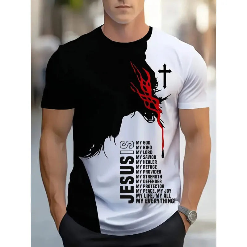 Men's loose fit short sleeve T-shirt with digital 3D printing stripes pattern in various colour styles