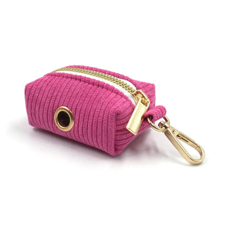 Corduroy pet dog poop bag in soft velvet cloth, size 9x6x4.5cm, for carrying waste bags on dog walks