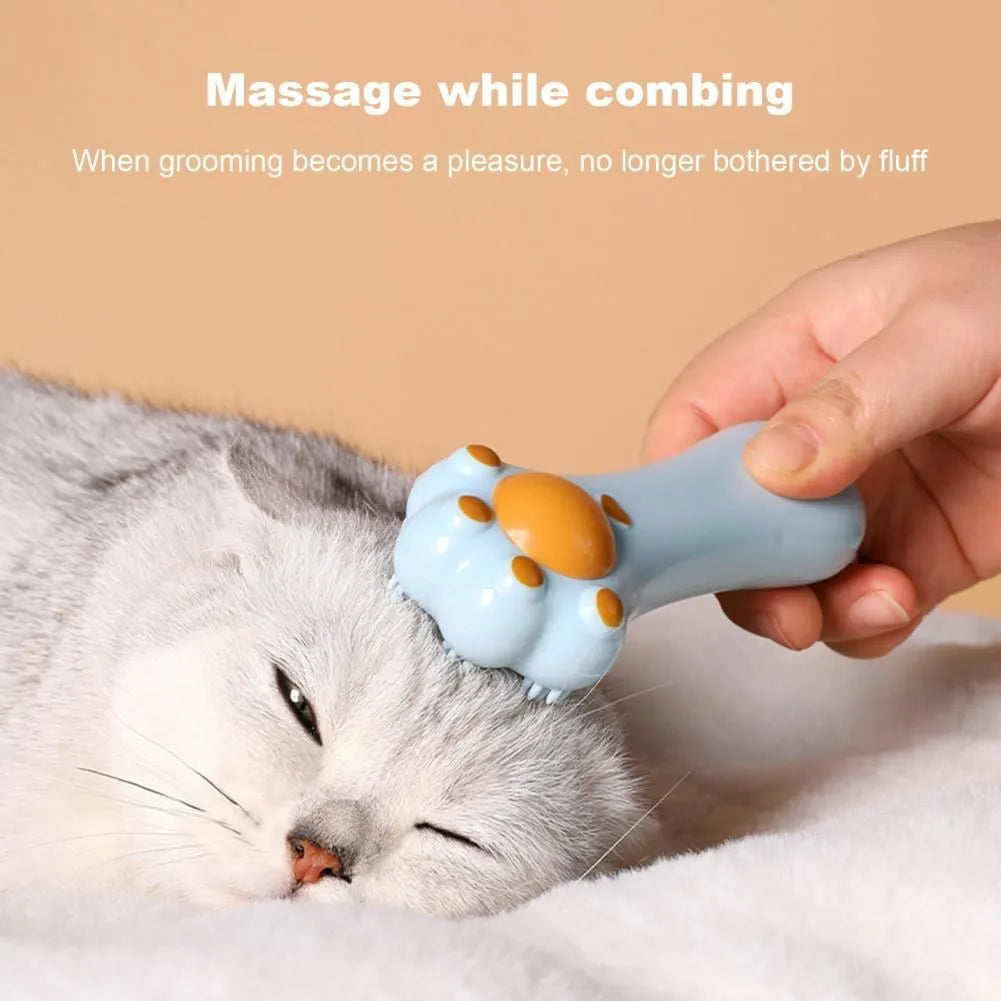 Blue dual-purpose cat massage comb and dental toy with cartoon design and catnip