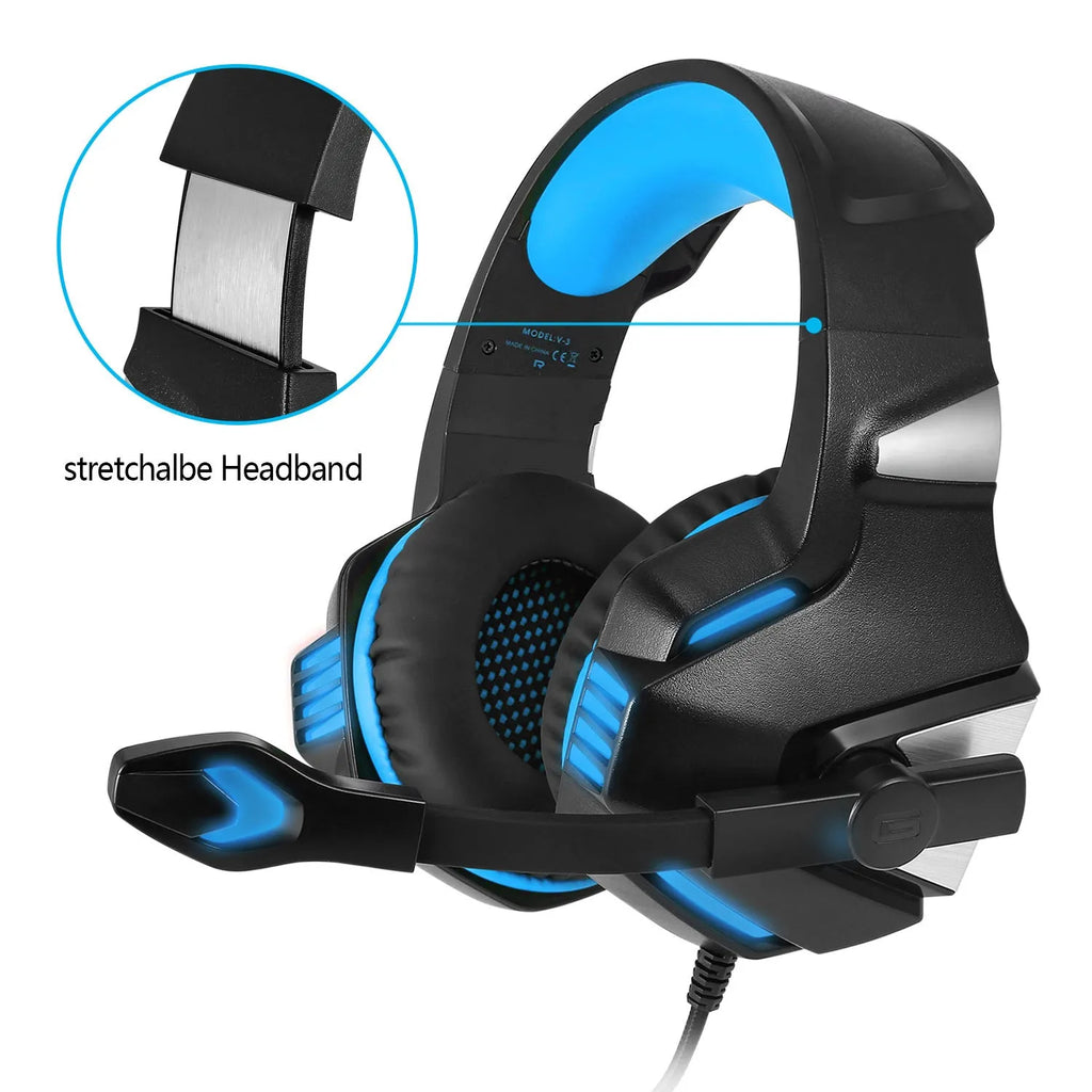 Inzhuo V3 black blue e-sports headset with 50mm speaker and braided cable