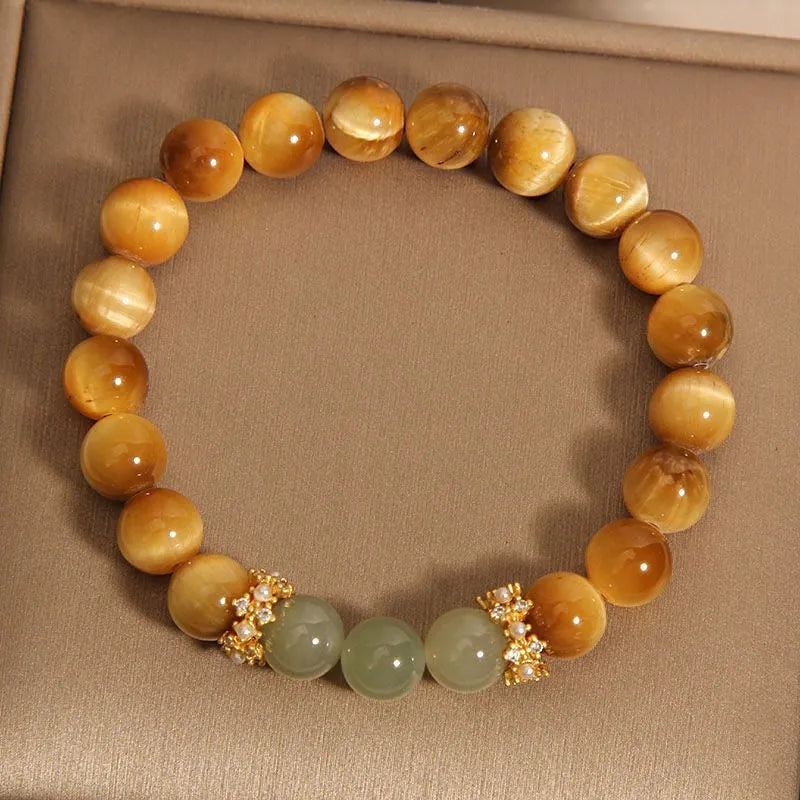Natural yellow tiger's eye Hetian jade bracelet with U-shaped design and diamond treatment