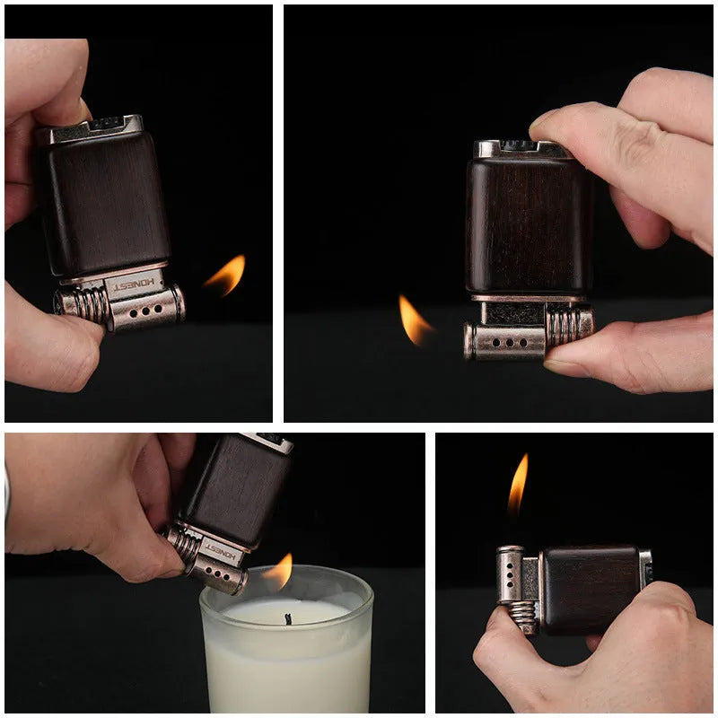 Decorative ebony gas lighter with carved wooden finish in multiple design options