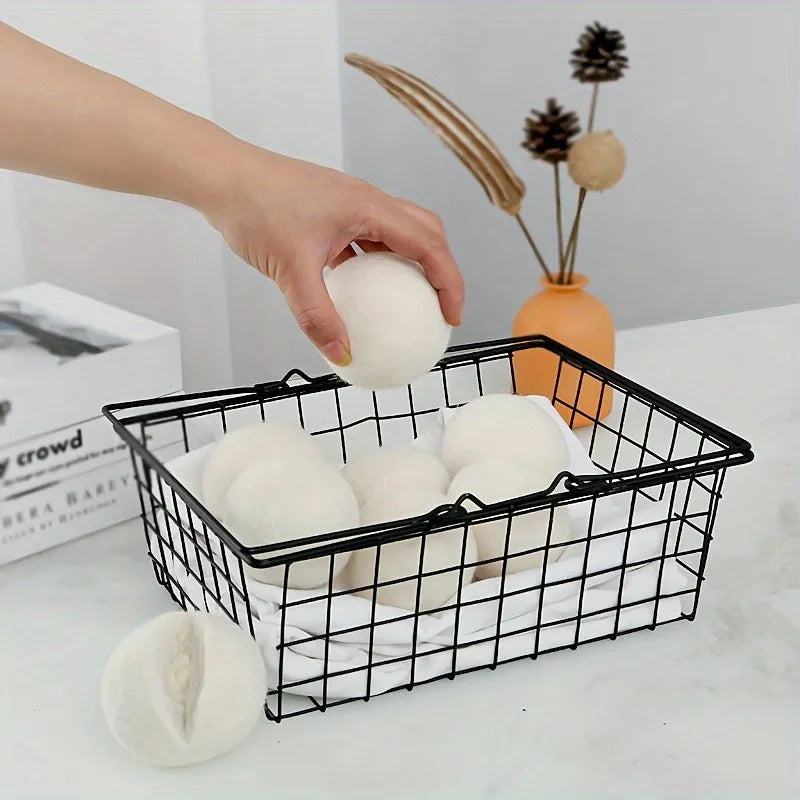 Set of six wool drying balls in three sizes 5cm 7cm 8cm for static reduction and chemical-free fabric softening