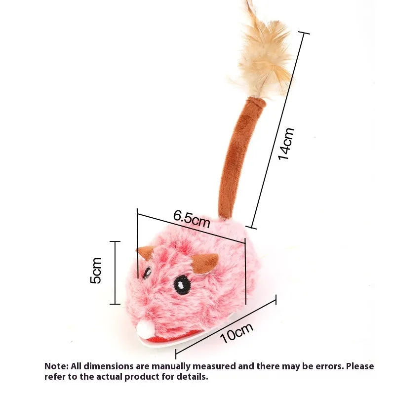 Rechargeable electric cat pole toy with a pink plush mouse on a stand.