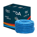 A blue reel of Cat 6a Ethernet cable with oxygen-free copper core, labelled 305 metres and 10Gb/s.