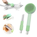 Green pet grooming brush with stainless steel teeth and hair removal function for cats and dogs