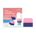Four white toilet cleaning blocks with three-in-one cleaning formula for cistern placement
