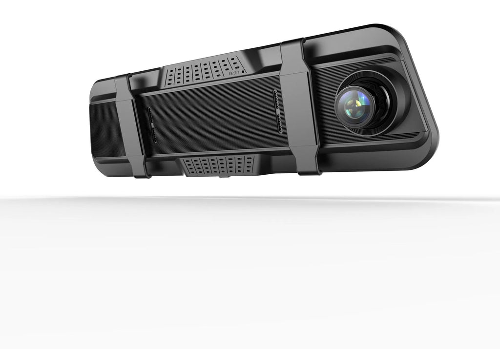 Dual-lens driving recorder with 9.66-inch touch screen mounted in vehicle