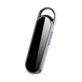Black one-key recording smart voice recorder with built-in memory, measuring 83.5x23x11 mm, on a plain background.