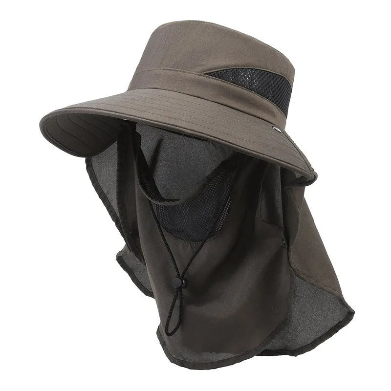 Men's adjustable wide-brim fisherman sun hat in polyester fabric, shown in army green colour.