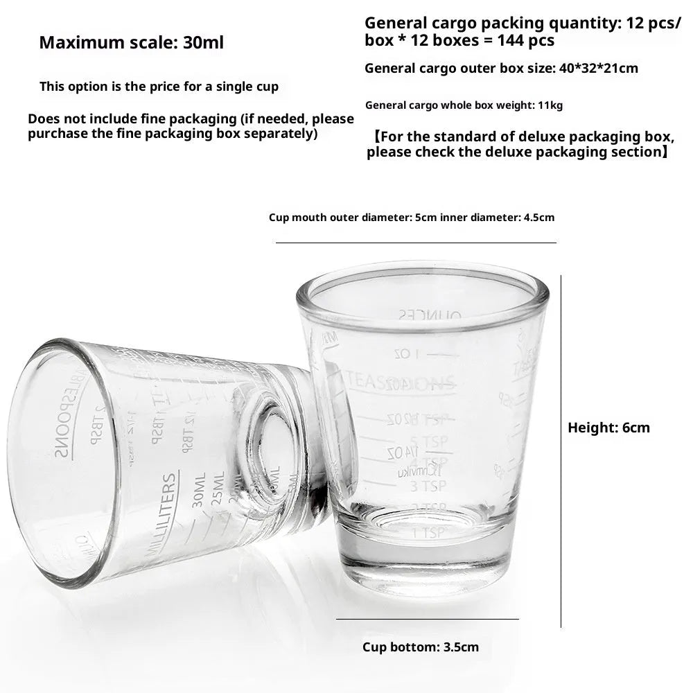 30ml mini retro glass with measurement scale in black colour option on a table